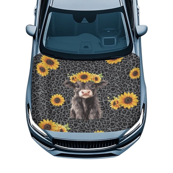 Tutolipy All Season Protection Car Hood Protectors Cover Stretch Fabric Car Hood Cover, Sunflowers Highland Cattle Car Hood Cover Protector for Pickup Trucks SUV