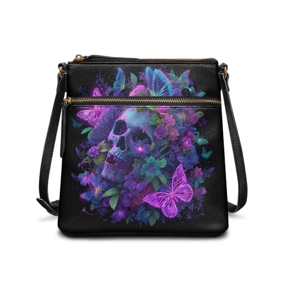 Tutolipy Skull Floral Butterfly Purse Satchel Ladies Shoulder Bag, Fashion Lightweight Crossbody Purse Stylish for Outdoor Activities Work