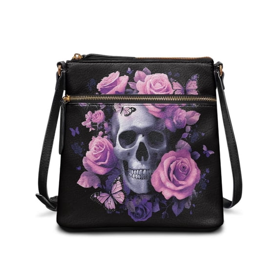Tutolipy Skull Roses Women's Single Shoulder Bag, Durable Satchel Bag Waterproof Water-Resistant Sling Bag for Daily Storage Shopping Trip