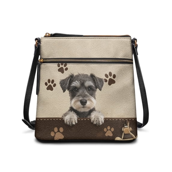 Tutolipy Smooth Zipper Crossbody Bag for Everyday Shopping, Spacious Adjustable Strap Shoulder Bag, Schnauzer Puppy Paws