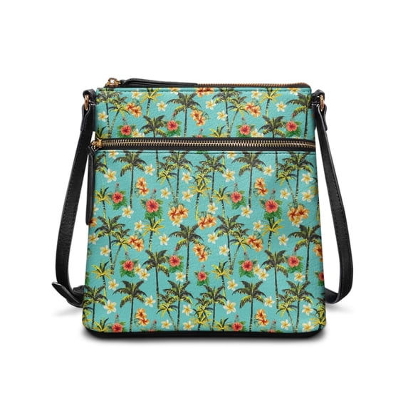 Tutolipy Smooth Zipper Crossbody Purse for Daily Commuter Everyday, Durable Style Lightweight Ladies Single Shoulder Bag, Coconut Tree Floral Design