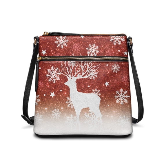 Tutolipy Snowflake Reindeer Red Fashion Satchel Bag for Daily Travel, Waterproof Durable Shoulder Bag Delicate UV Texture Sling Bag