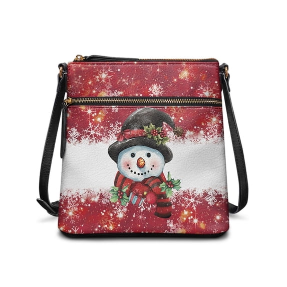Tutolipy Snowman and Snowflake Purse, Adjustable Strap Shoulder Bag PU Leather Waterproof Women's Shoulder Bag for Daily Commute Work