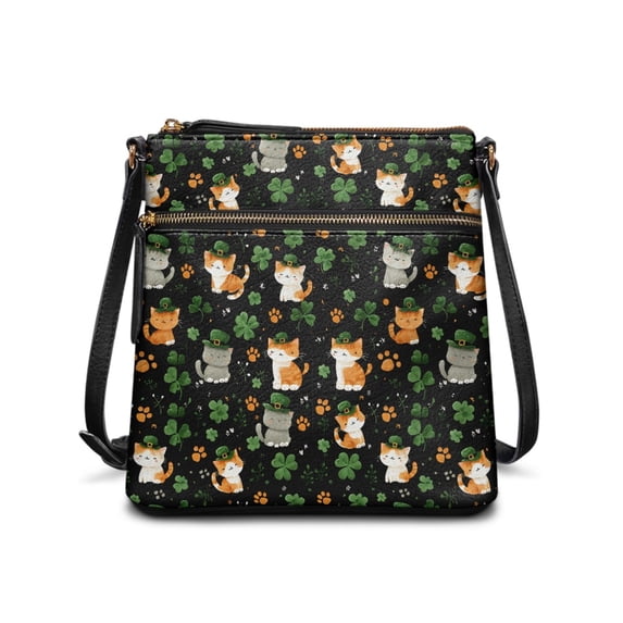 Tutolipy St. Patrick's Cat Clover Art Crossbody Bag Purse Satchel, Adjustable Strap Waterproof Sling Bag Durable for Shopping Travel