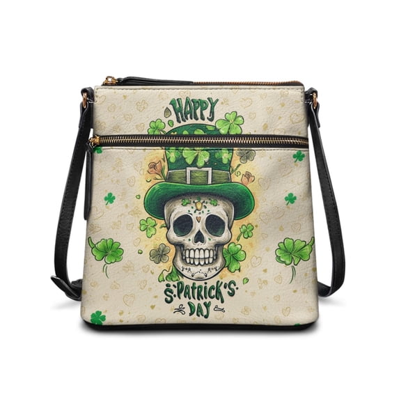 Tutolipy St Patrick's Skull Purse Satchel Shoulder Bag, Adjustable Strap Waterproof Crossbody Bag Large Space for Work Travel