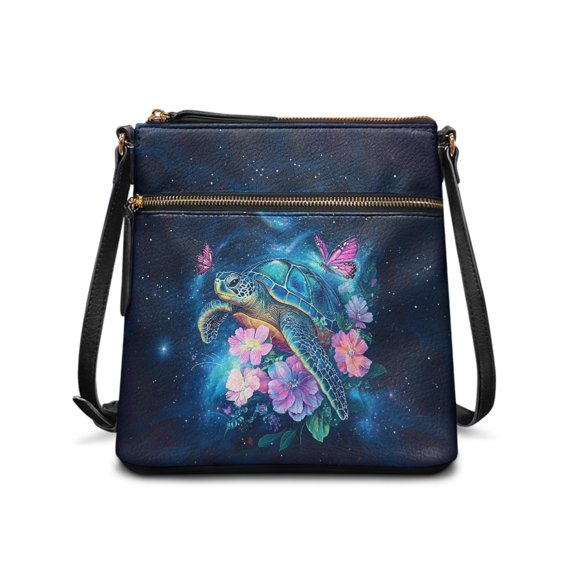 Tutolipy Star Turtle Flower Women's Shoulder Bag, Durable Purse Satchel PU Material Lightweight Crossbody Purse for Outdoor Activities Weekend Activities