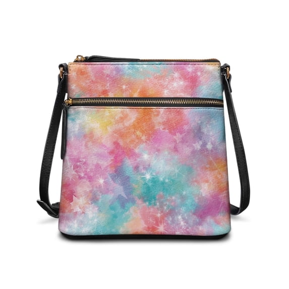 Tutolipy Star Watercolor Print Shoulder Purse, Lightweight Design Sling Bag PU Leather Delicate UV Texture Women's Shoulder Crossbody Purse for Daily Weekend Trips