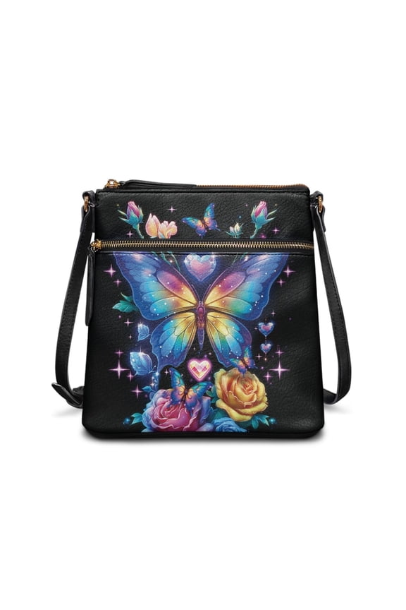 Stylish Purse Satchel for Travel Daily Dating, PU Leather Spacious Lightweight Crossbody Purse, Starlight Butterfly Flower Pattern