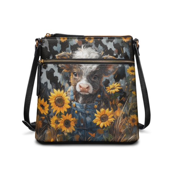 Tutolipy Sunflower Calf Print Beauty and Utility Satchel Bag for Travel Use Work, Waterproof Large Storage Room Purse Satchel Versatile Crossbody Bag