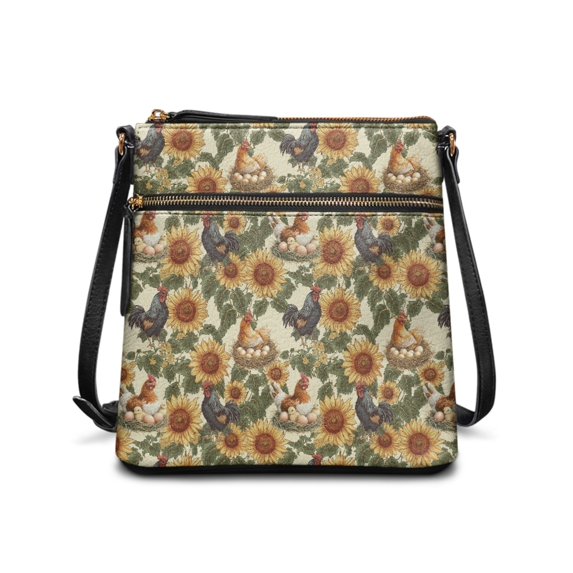 Tutolipy Sunflower Chicken Design Purse Satchel Women's Shoulder Bag, Adjustable Strap Stylish Sling Bag Versatile for Dating Shopping
