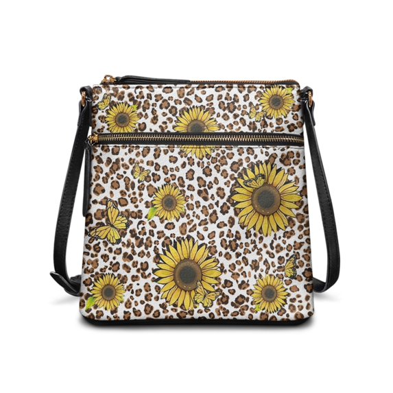 Tutolipy Sunflower Leopard Print Shoulder Bag, Durable Sling Bag Adjustable Strap Waterproof Crossbody Purse for Dating Weekend Activities