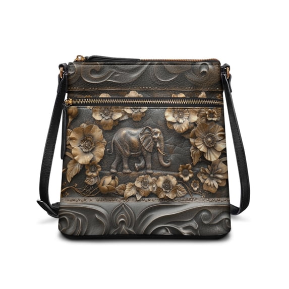 Tutolipy Tooled Leather Elephant Purse Satchel, Large Capacity Handbag PU Leather Adjustable Strap Crossbody Purse for Outdoor Activities Travel