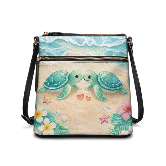 Tutolipy Turtle Beach Love Durable Satchel Bag for Travel Outdoor Activities, Waterproof Fine Workmanship Crossbody Purse Adjustable Strap Sling Bag