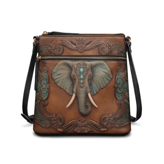 Tutolipy Vintage Elephant Embossed Crossbody Bag, Adjustable Strap Women's Shoulder Bag Waterproof Fashion Women's Shoulder Crossbody Bag for Dating
