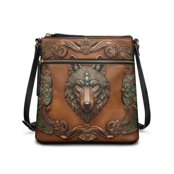 Tutolipy Vintage Embossed Wolf Satchel Bag, Lightweight Ladies Crossbody Shoulder Bag Fashion Waterproof Crossbody Bag for Dating Daily Life