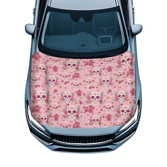 Tutolipy Waterproof Car Hood Cover, Skull and Rose Pattern Car Hood Cover Protector Swimsuit Fabric Decorations Car Cover for Pickup SUV Van
