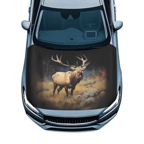 Tutolipy Waterproof Car Hood Cover for Sedans Van SUV, UV Resistant Car Engine Hood Cover, Portable Elk Wilderness Car Hood Cover Protector