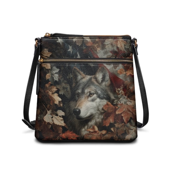 Tutolipy Waterproof Handbag for Daily Everyday Shopping, PU Leather Smooth Zipper Fashion Single Shoulder Bag, Autumn Wolf American Flag
