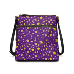 Tutolipy Waterproof Ladies Crossbody Bag for Daily Storage Everyday, PU Material Adjustable Strap Purse, Purple Smiling Star Pattern
