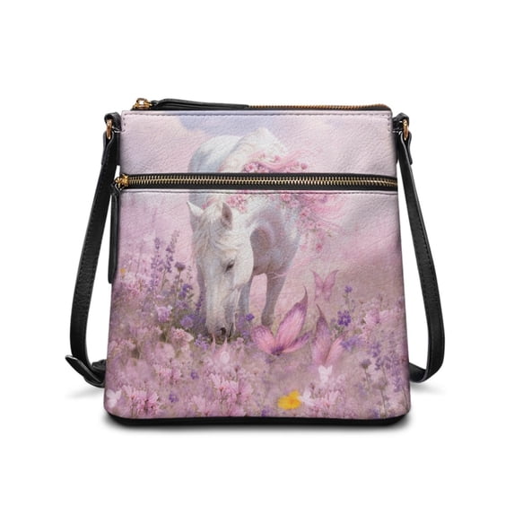 Tutolipy Waterproof PU Leather Crossbody Shoulder Purse for Weekend Activities Daily, Durable Adjustable Strap Purse Satchel, Pastoral Horse