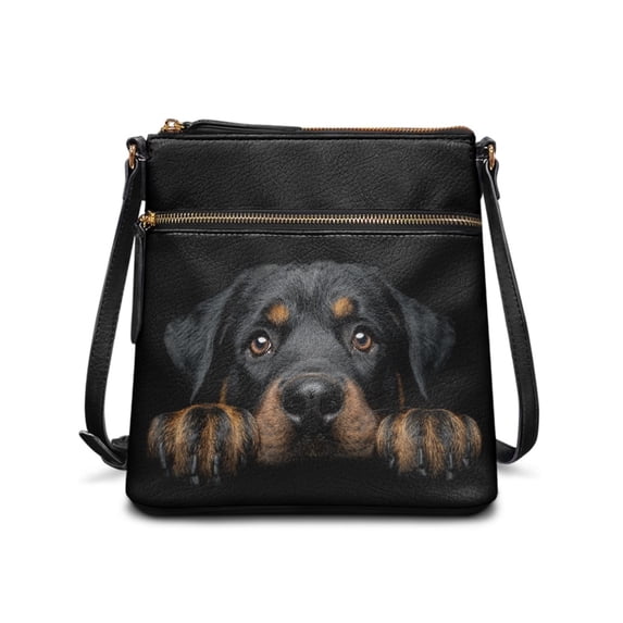 Tutolipy Waterproof Purse Satchel for Daily Short Trips, PU Leather Multiple Zipper Pockets Women's Shoulder Bag, Rottweiler Dog Print