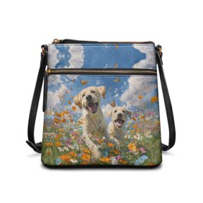 Tutolipy Waterproof Purse Satchel for Shopping Work, PU Leather Large Capacity Crossbody Bag, Golden Retriever Floral Design