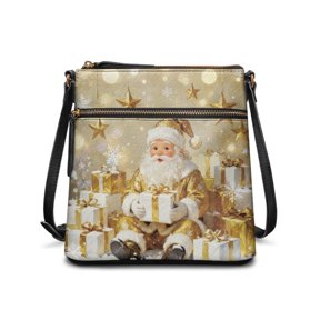 Tutolipy Waterproof Shoulder Crossbody Bag for Daily Travel Use Everyday, PU Leather Stylish Adjustable Strap Sling Bag, Santa Gift Art