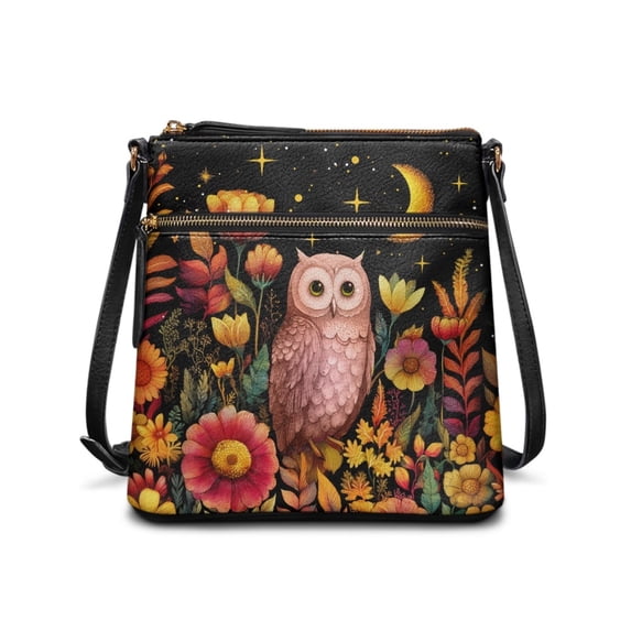 Tutolipy Waterproof Women PU Shoulder Bag for Short Trips Daily Storage, PU Leather Waterproof Material Purse Satchel, Owl Starry Sky Pattern Design