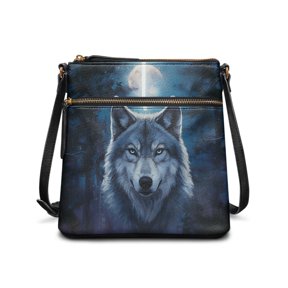 Tutolipy Wolf Moon Night Lightweight Crossbody Purse for Shopping Daily Storage, Multiple Zipper Pockets Waterproof Crossbody Shoulder Bag Ladies Crossbody Bag