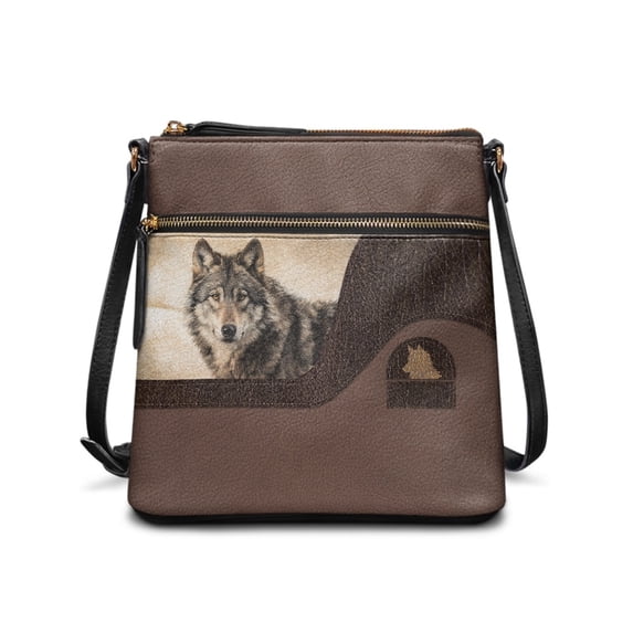 Tutolipy Wolf Pattern Women's Single Shoulder Bag, Water-Resistant Sling Bag PU Leather Durable Crossbody Purse for Dating Everyday
