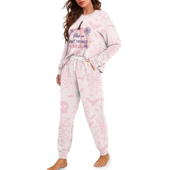 Tutoliy Halloween Pjs for Women Pumpkin Bat Printed Pajama Cozy Sleepwear with Pockets Spider Web Printed Loungewear with Pockets, L