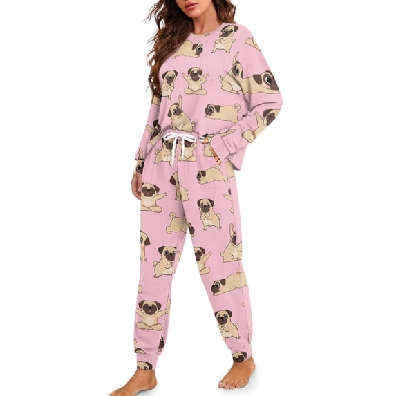 Tutoliy Pug Printed Sleepwear for Women Drawstring Pajama Soft Loungewear Crewneck Pjs Set Long Sleeve Shirt and Pajama Pants Lounge Sets, 2XL