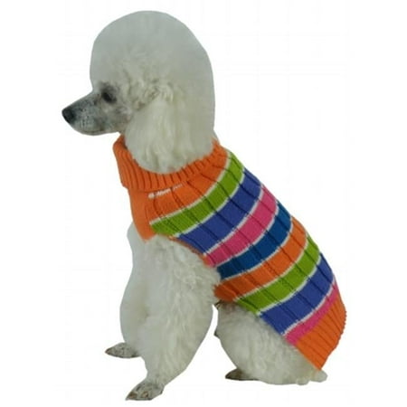 Tutti-Beauty Rainbow Heavy Cable Knit Turtle Neck Dog Sweater, Large