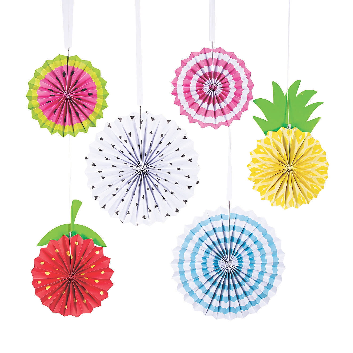 Colorful Tutti Frutti Paper Hanging Fans Party Decor Set