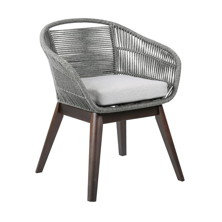 Tutti Frutti Indoor Outdoor Dining Chair in Dark Eucalyptus Wood with Gray  Rope and Cushion