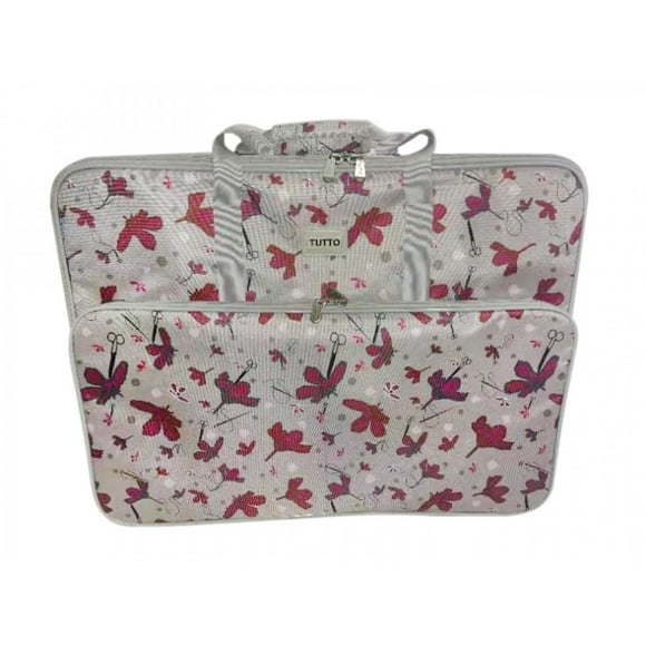 Tutto Large Embroidery Project Bag Rose Gray with Pink Daisies Gray Trim