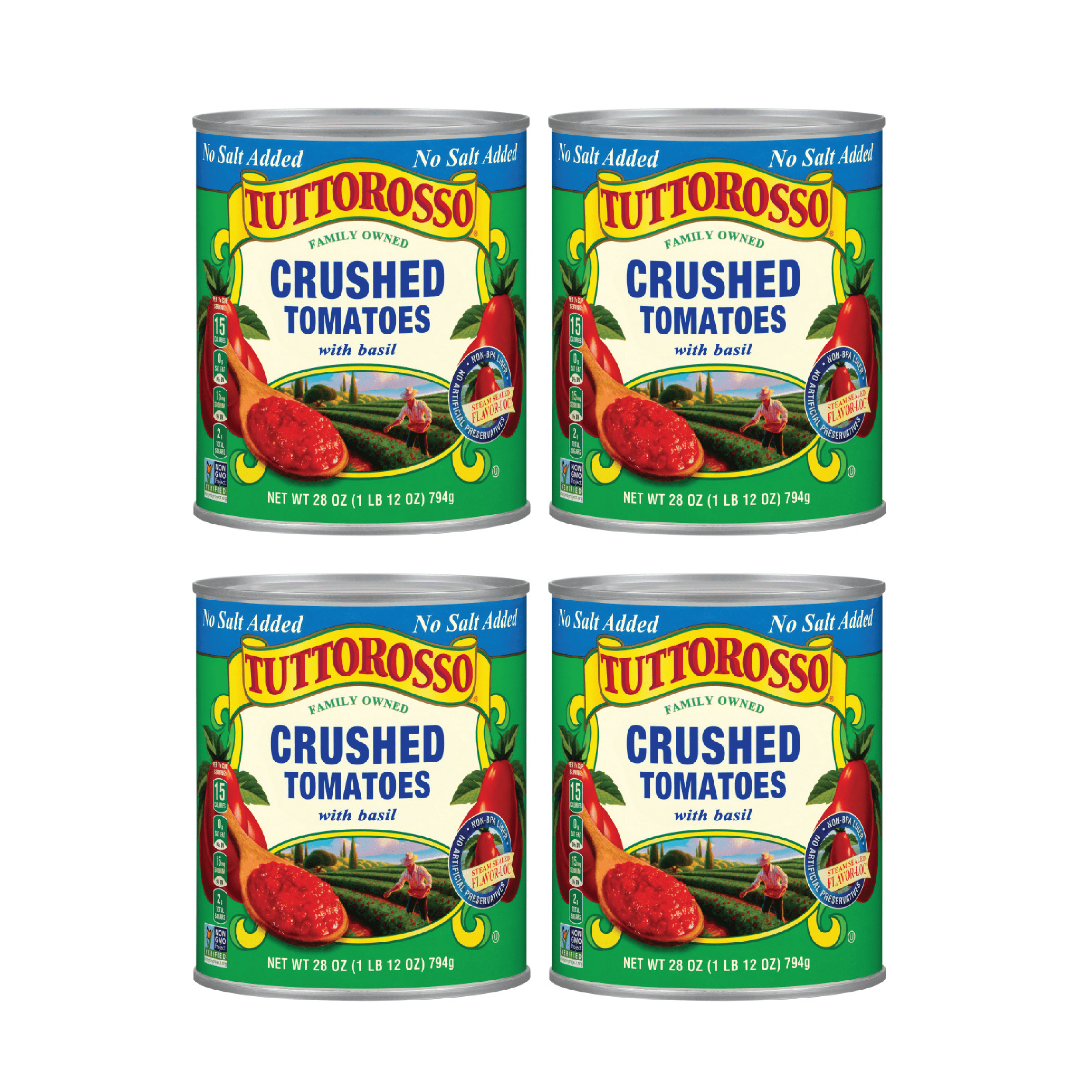 Tuttorosso Crushed Tomatoes with Basil, No Salt Added, Gluten Free and