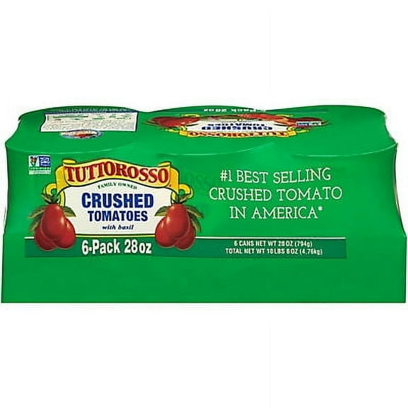 Tuttorosso Crushed Tomatoes with Basil, 28oz Cans (Pack of 6)