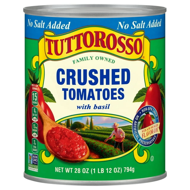 Tuttorosso No Salt Added Crushed Tomatoes with Basil, 28 oz Can