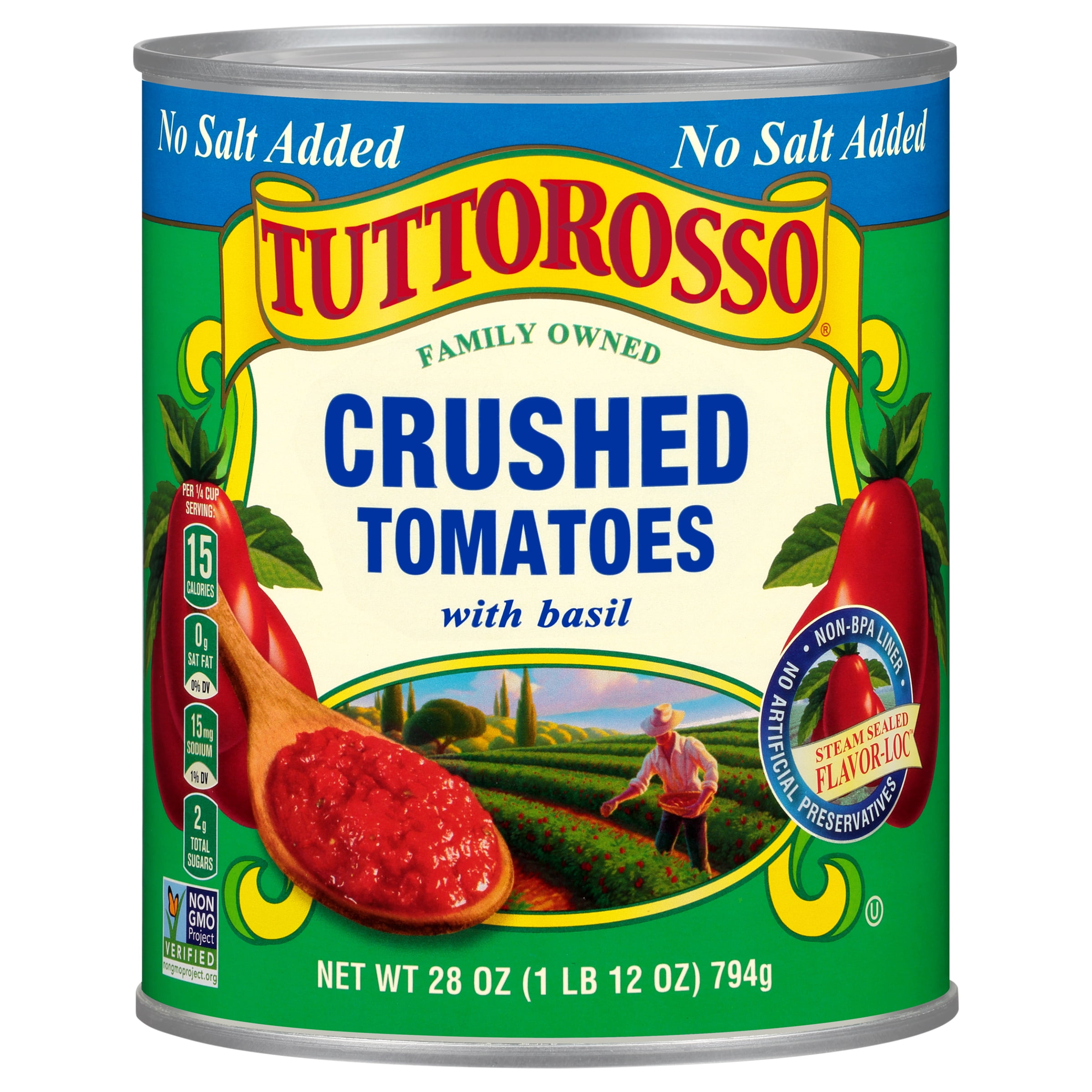 Tuttorosso No Salt Added Crushed Tomatoes with Basil, 28 oz Can