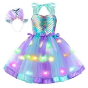 Tutu Dreams Mermaid Costume for Girls LED Light Princess Tutu Dresses Birthday Party Outfits