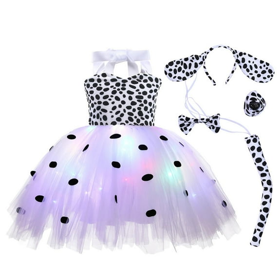 Tutu Dresses for Toddler Girls 5th Birthday Flower Girl Dress Dalmatian Set Dog Ears Headband Bowtie Tail Tutu for Kids Girls Boys Party