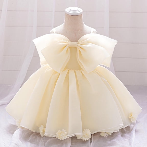 Tutu-Dresses for Toddler Girls 6M-3Y Kids Cute Spaghetti Strap Bowknot High Waisted Solid A-Line Floral Evening Party Performance Mini Dress