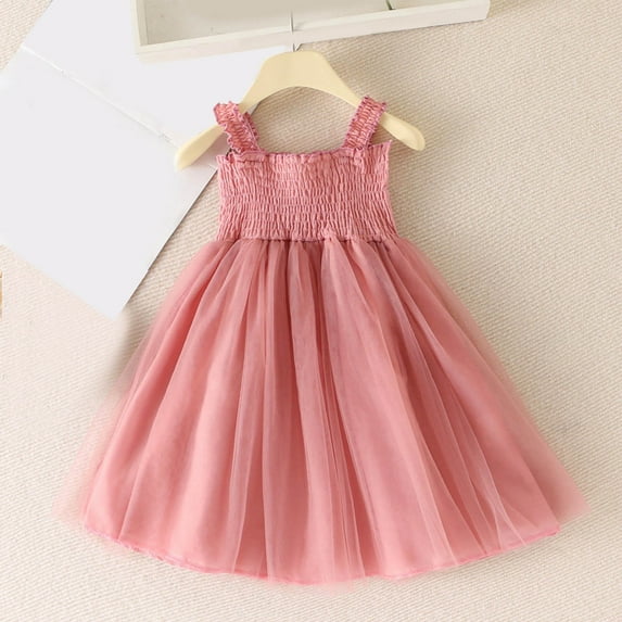 Tutu-Dresses for Girls Cute Sleeveless A-Line Sundresses Size 1-9 Toddlers Kids Trendy Shirred High Waisted Solid Color Layered-Tulle Dress