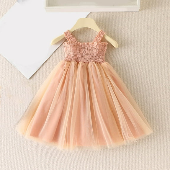 Tutu-Dresses for Girls Cute Sleeveless A-Line Sundresses Size 1-9 Toddlers Kids Trendy Shirred High Waisted Solid Color Layered-Tulle Dress