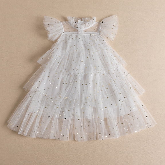 Tutu-Dresses for Girls Size 2-1O Layered-Tulle Toddlers Kids Sequins Cap Sleeve Mock Neck Solid Color Birthday Flower Girls Dress