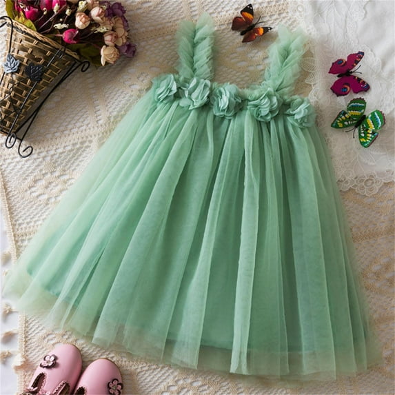 Tutu-Dresses for Little Girls Size 1-6 Toddlers Kids Spaghetti Strap Solid Floral Pullover Peplum Flower Girl Birthday Babydoll Dress