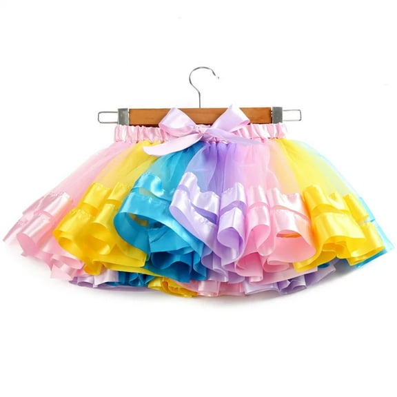Tutu Skirt Girls Colorful Rainbow Tulle Skirt Princess Mini Dress Clothing