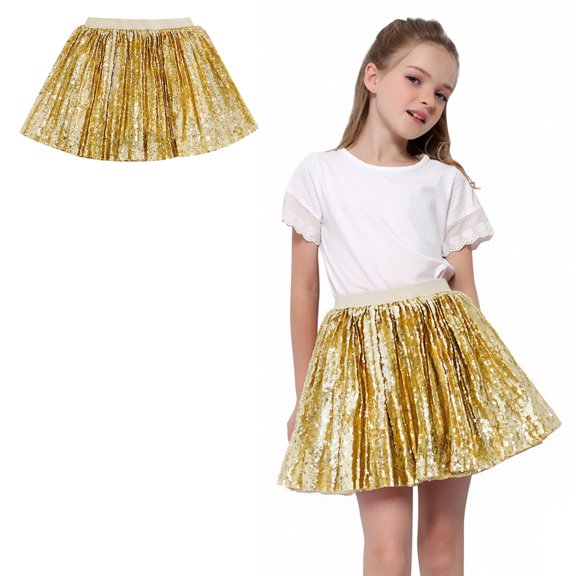 Tutu Skirt for Teen Girls Layered Gold Tutu Sequin Skirt Elastic Waist Tulle Ballet Skirts Birthday Dresses 11-12 Years