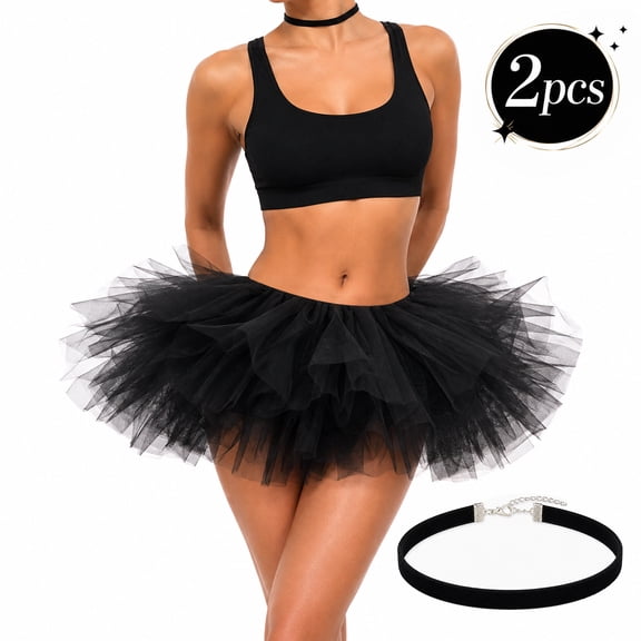 Tutu Skirt for Women, Adult Fluffy Tulle Skirt for Party Costume, Festival Outfit and Dance Dress Up Black